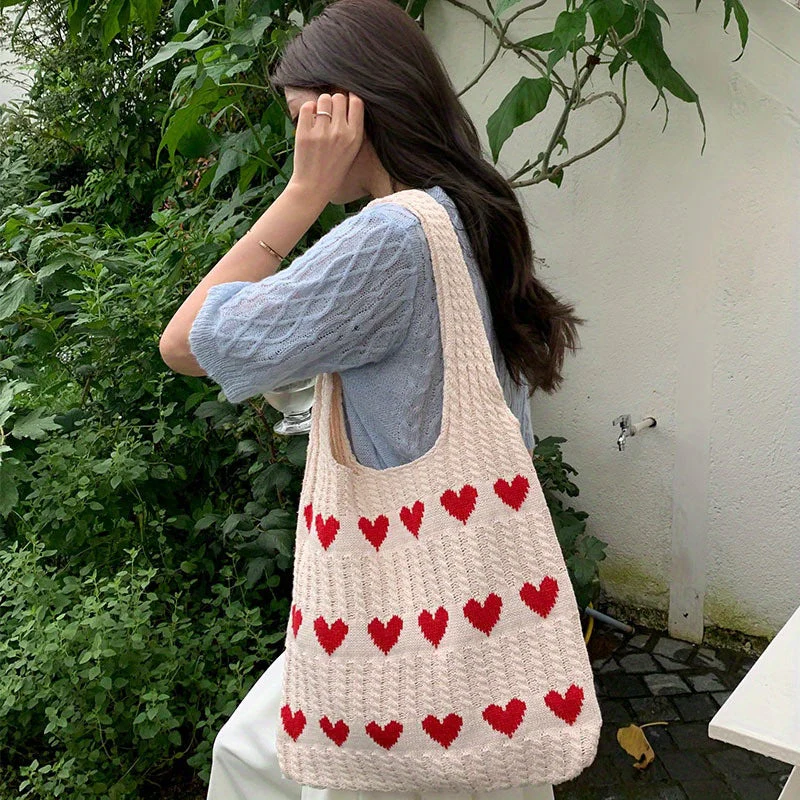 Nina | Gebreide hartpatroon shopper-tas