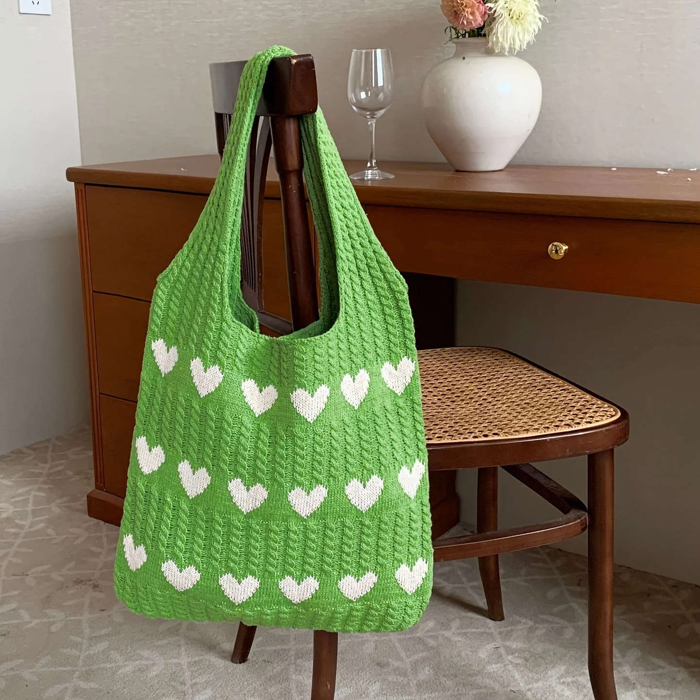 Nina | Gebreide hartpatroon shopper-tas - Image 12