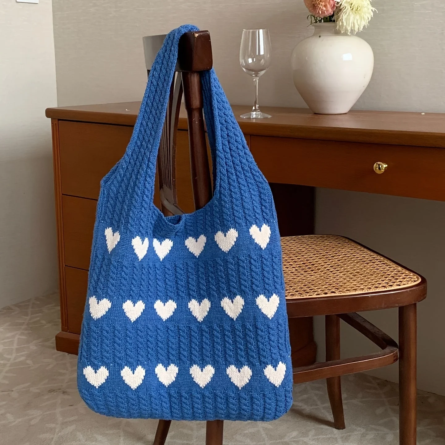 Nina | Gebreide hartpatroon shopper-tas - Image 13