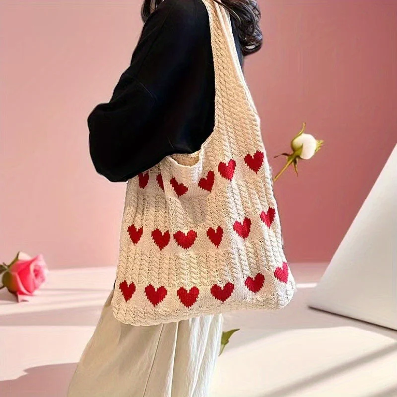 Nina | Gebreide hartpatroon shopper-tas - Image 3