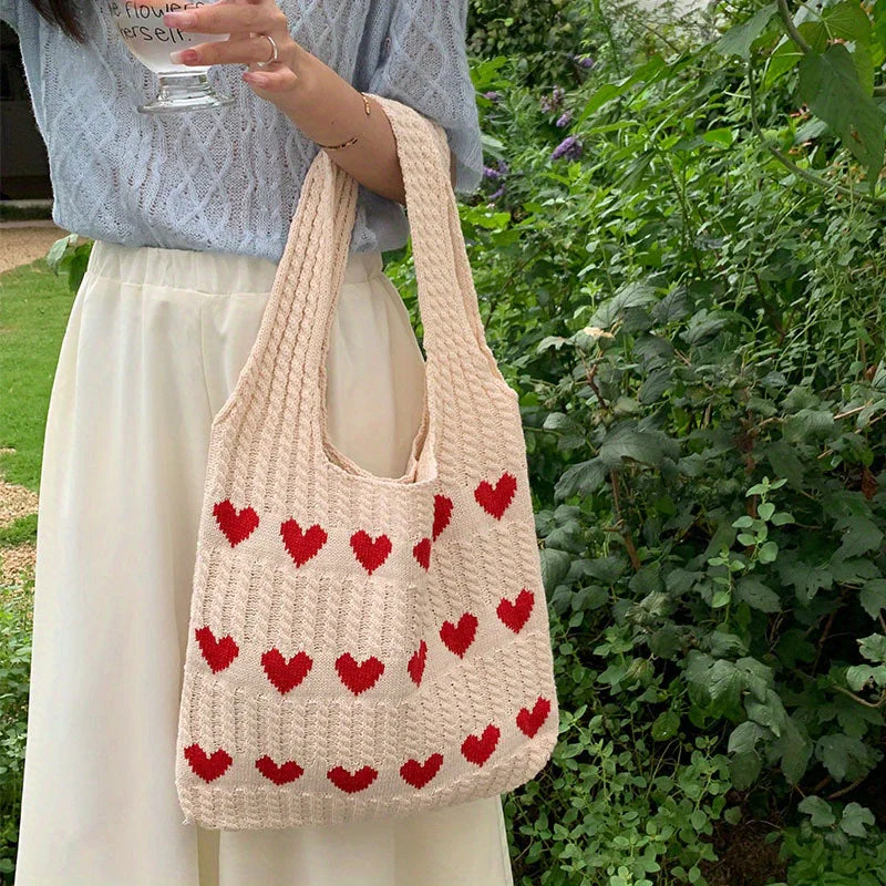 Nina | Gebreide hartpatroon shopper-tas - Image 4