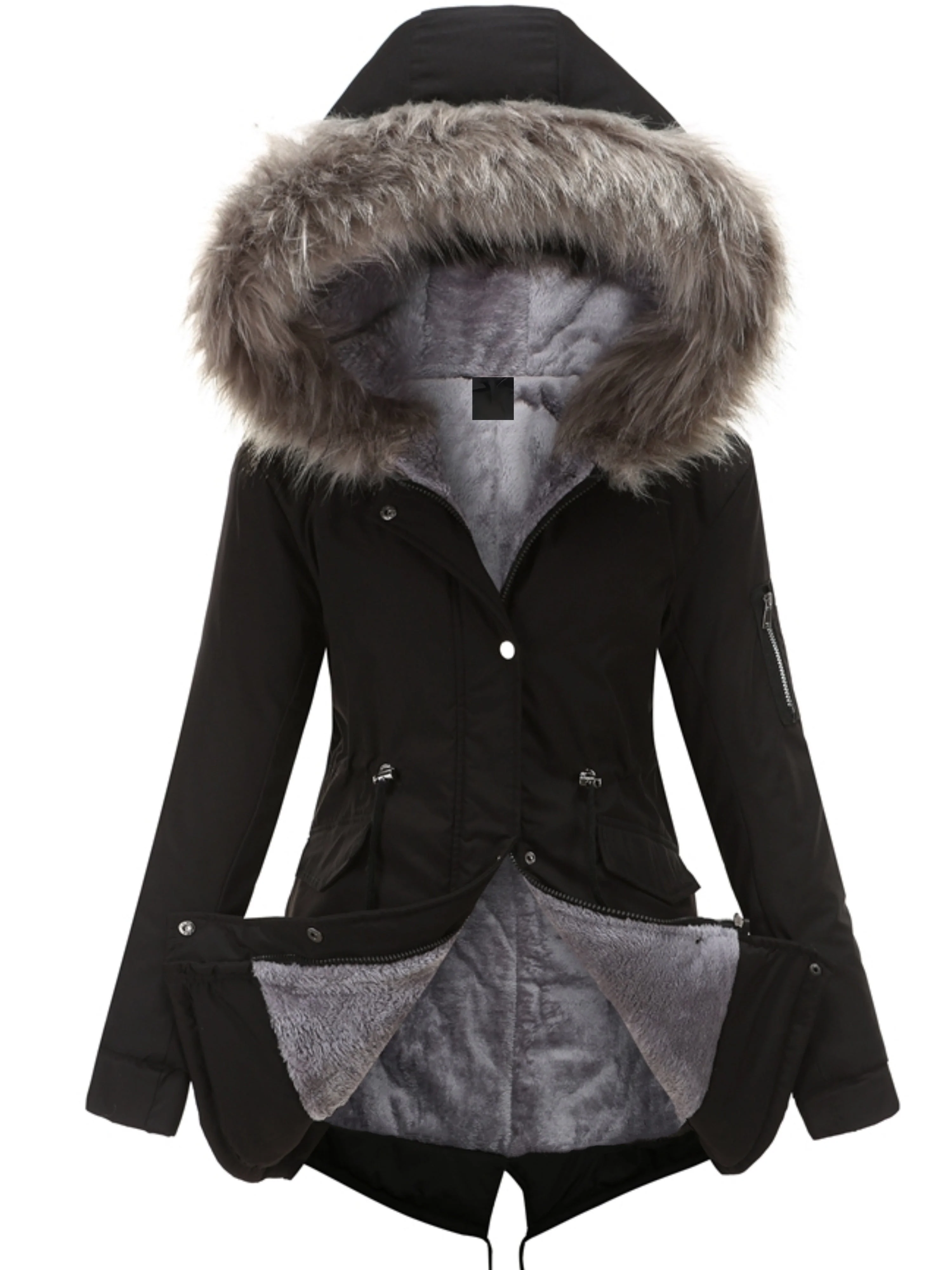 Nina | Ritsbare fuzzy hoodie parka jas - Image 4