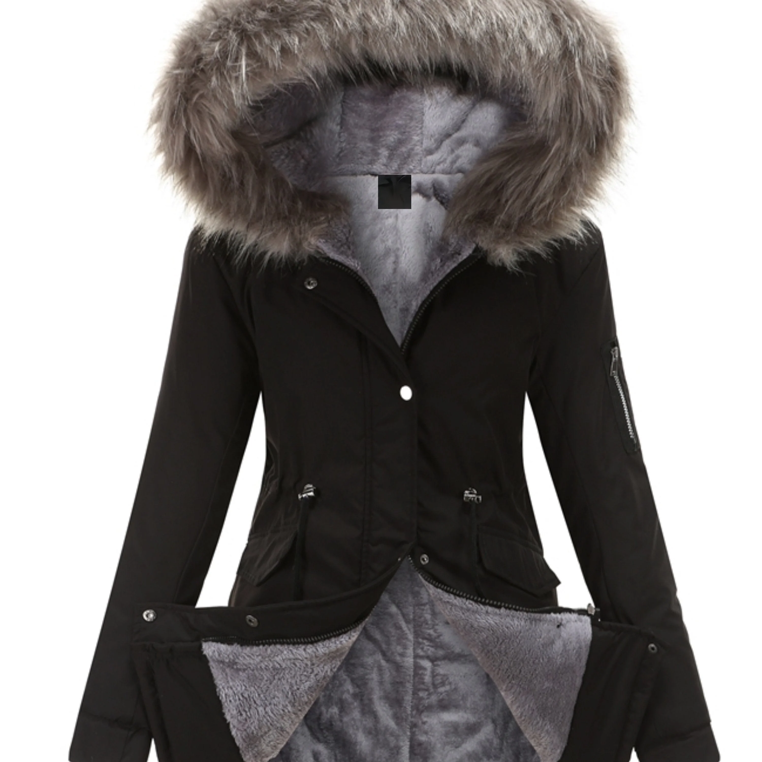 Nina | Ritsbare fuzzy hoodie parka jas - Image 6