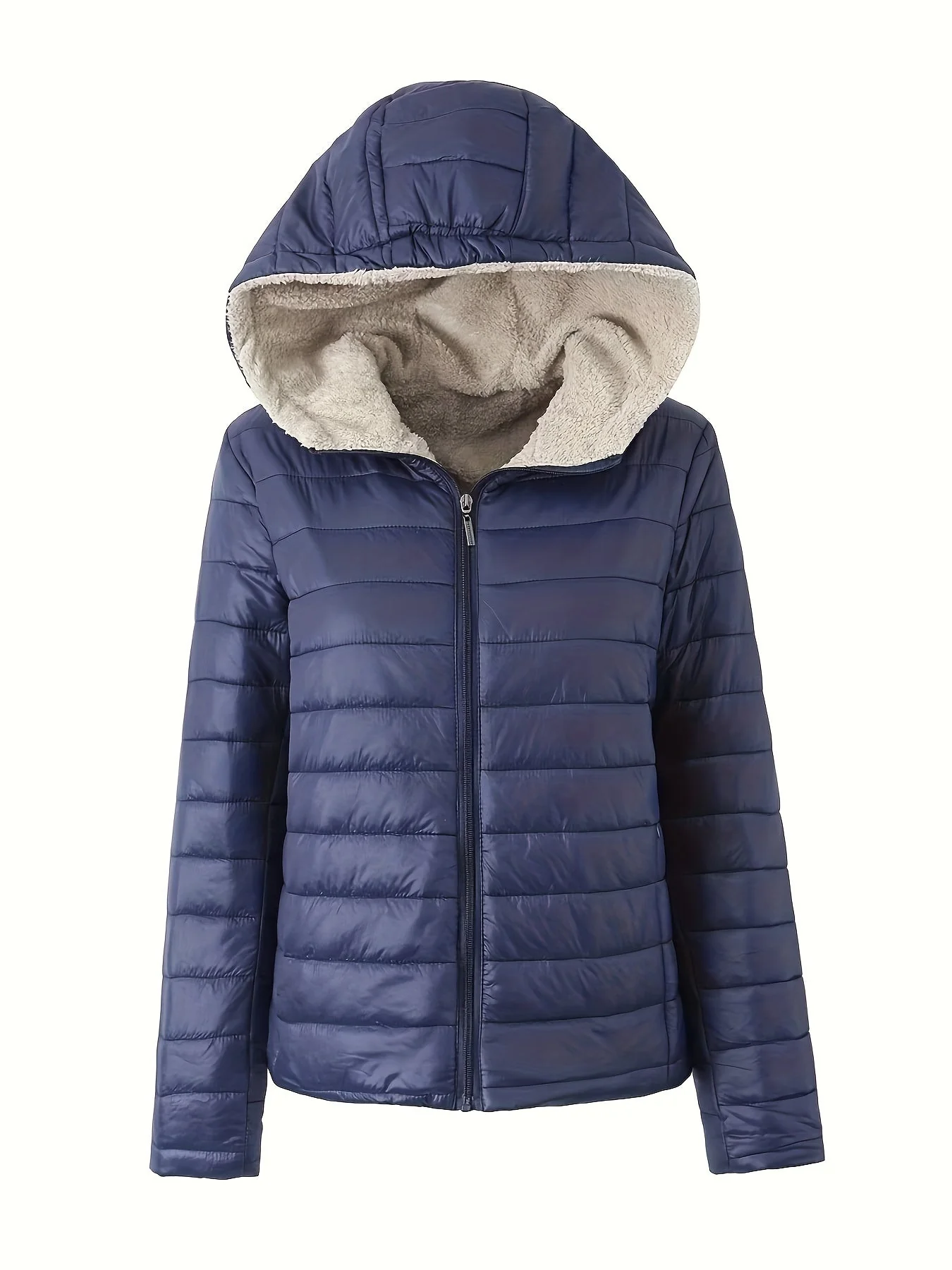 Nina | Warme puffy jas met rits en imitatiefbont voering - Image 2