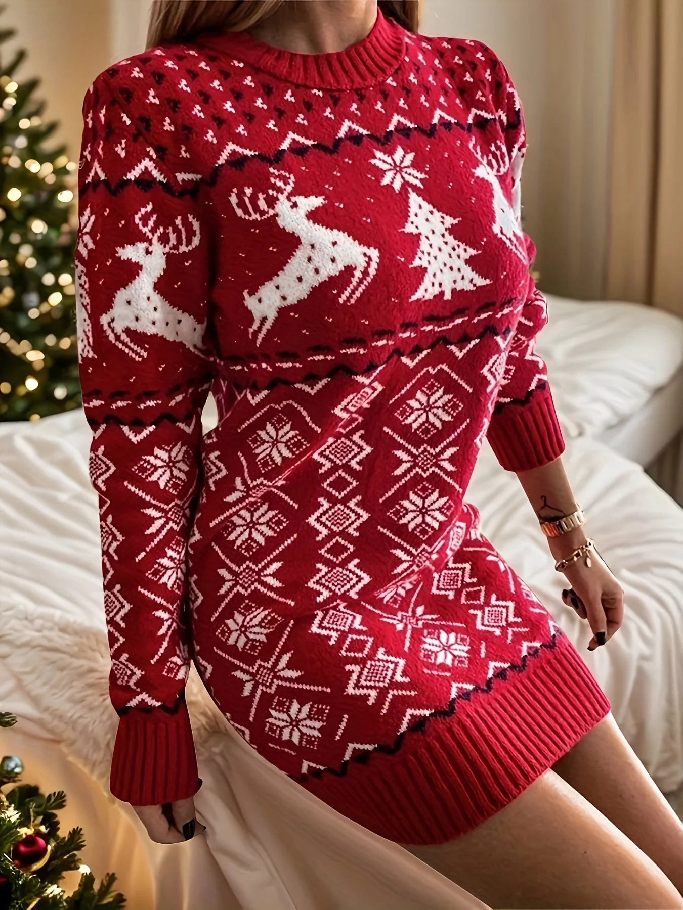 Noa | Elegante kersttrui-jurk met lange mouwen - Image 10