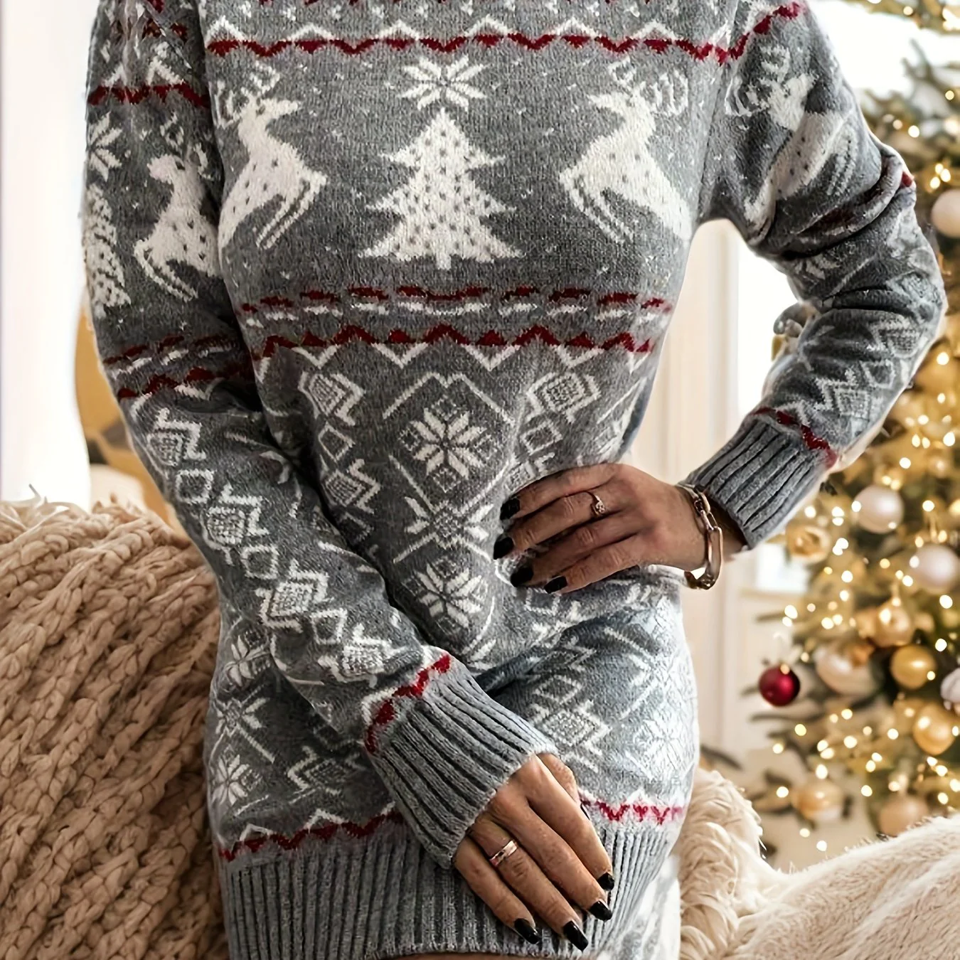 Noa | Elegante kersttrui-jurk met lange mouwen - Image 11