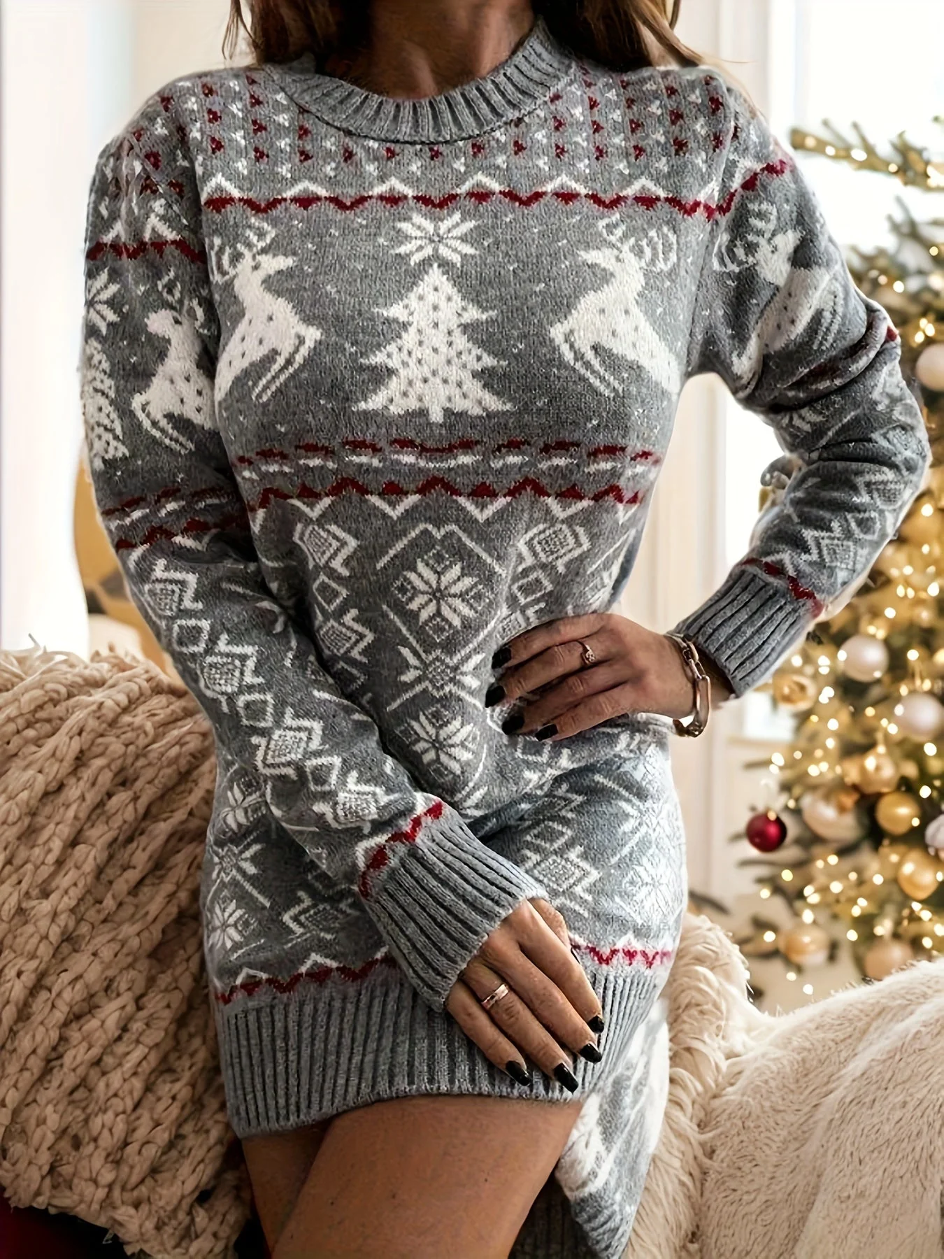 Noa | Elegante kersttrui-jurk met lange mouwen - Image 4