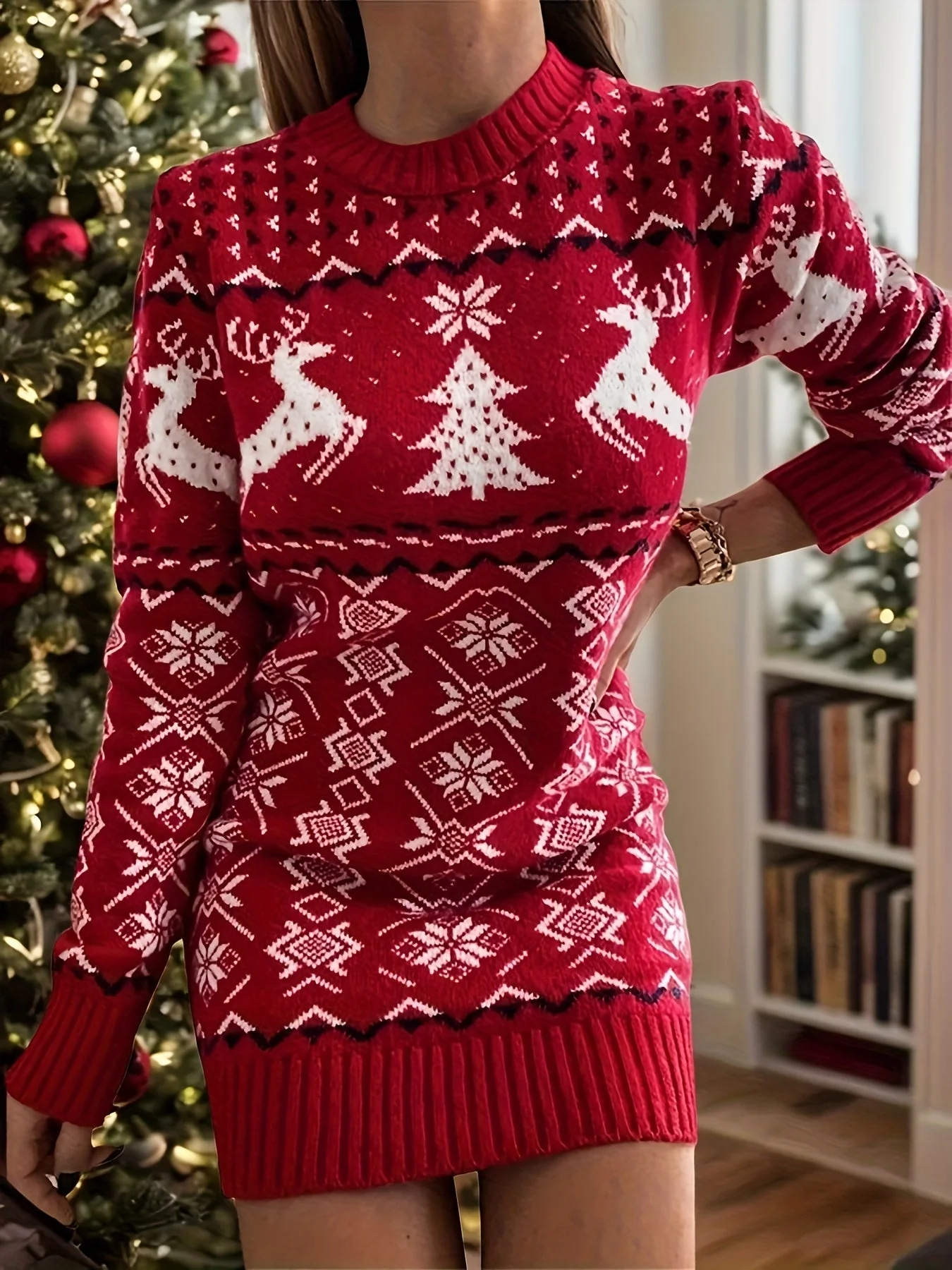 Noa | Elegante kersttrui-jurk met lange mouwen - Image 8