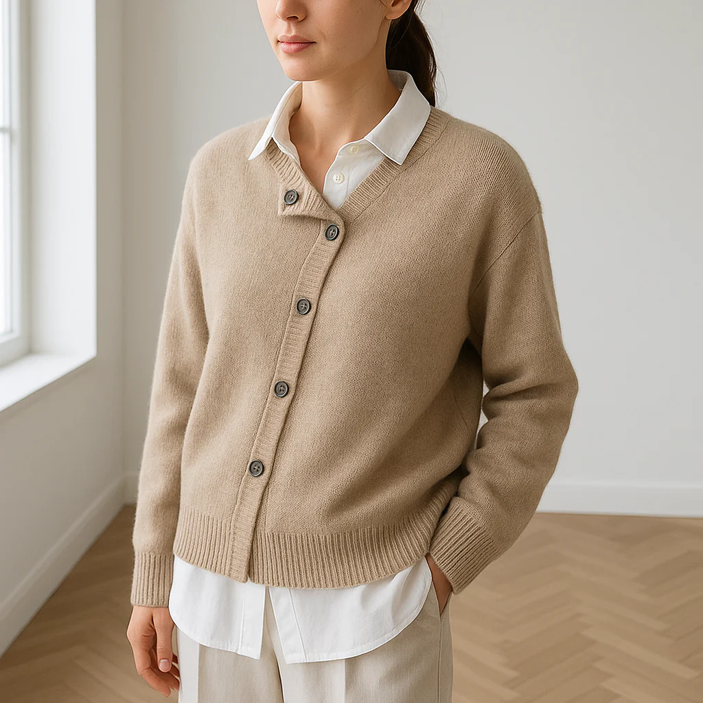 Oversized knoopvest van kasjmier met v-hals