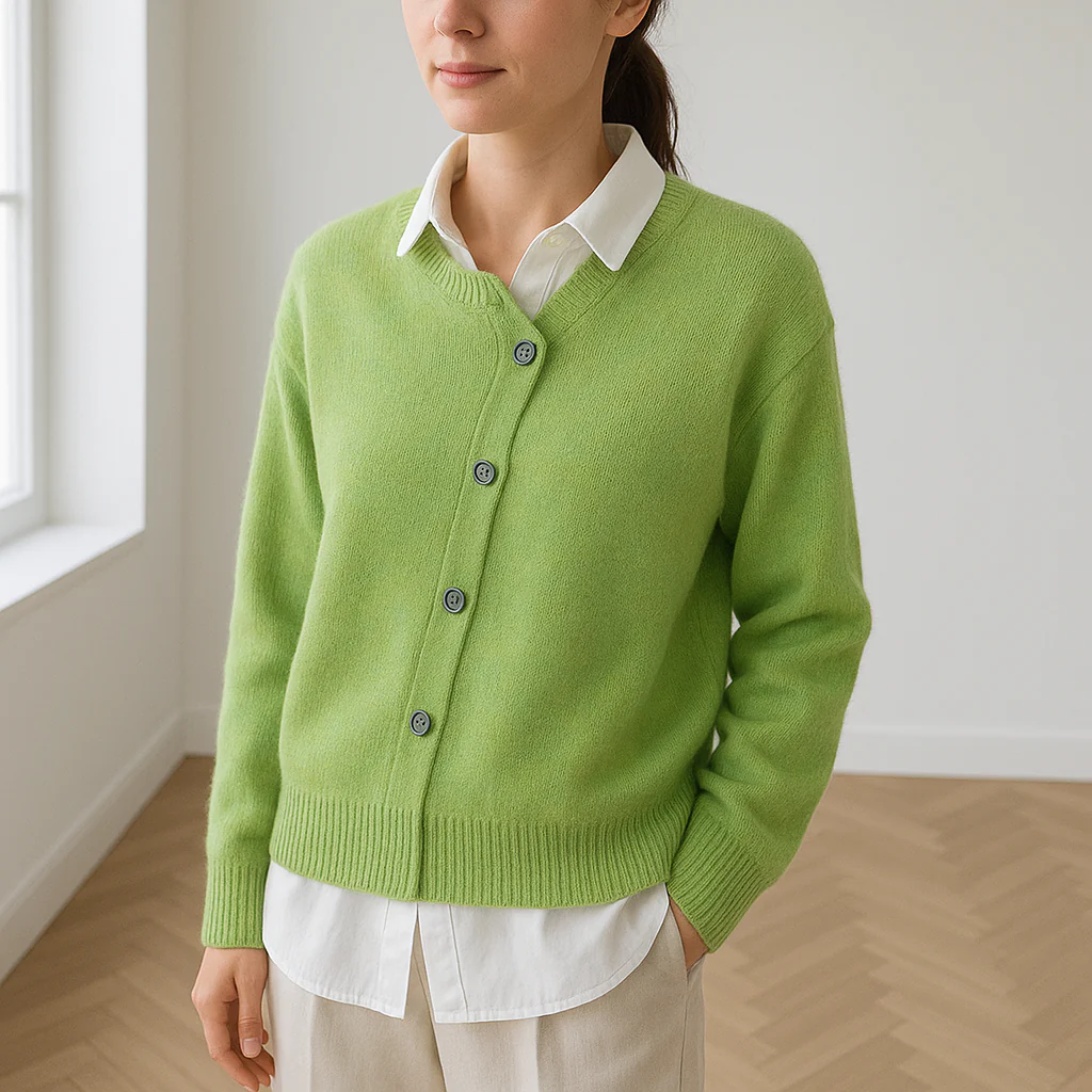 Oversized knoopvest van kasjmier met v-hals - Image 3