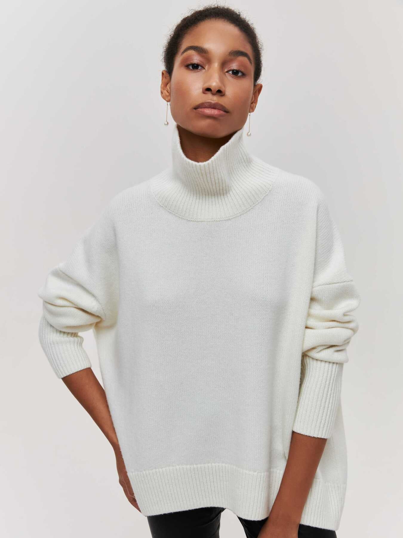 Oversized trui met hoge col en ribgebreide afwerking - Image 6