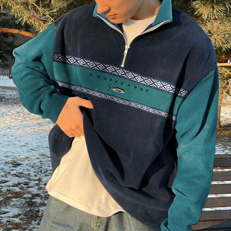 Oversized trui met rits en geometrisch patroon - Image 3