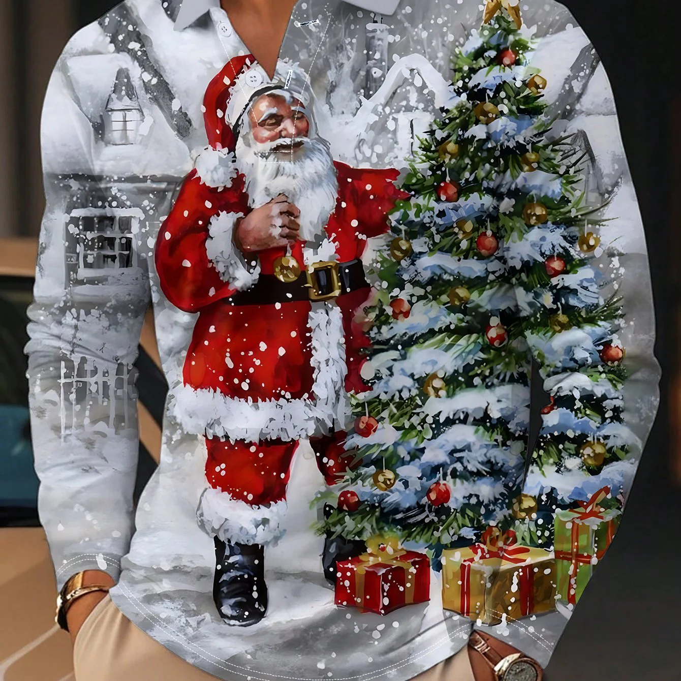 Piet | Casual lange mouw polo met kerstprint - Image 6