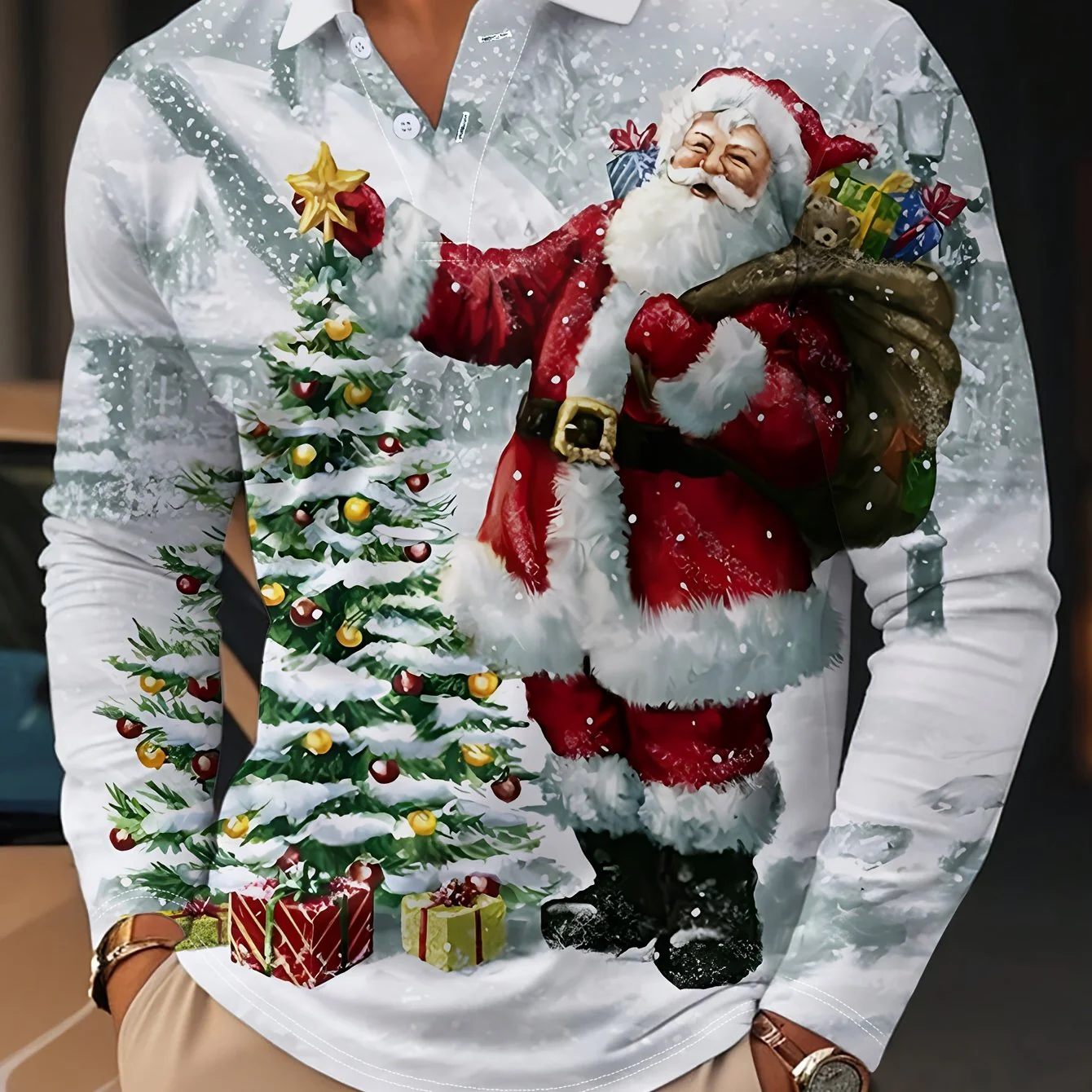 Piet | Casual lange mouw polo met kerstprint - Image 9