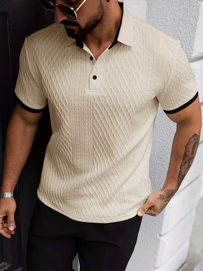 Polo met V-neck en jacquard patroon - Image 13