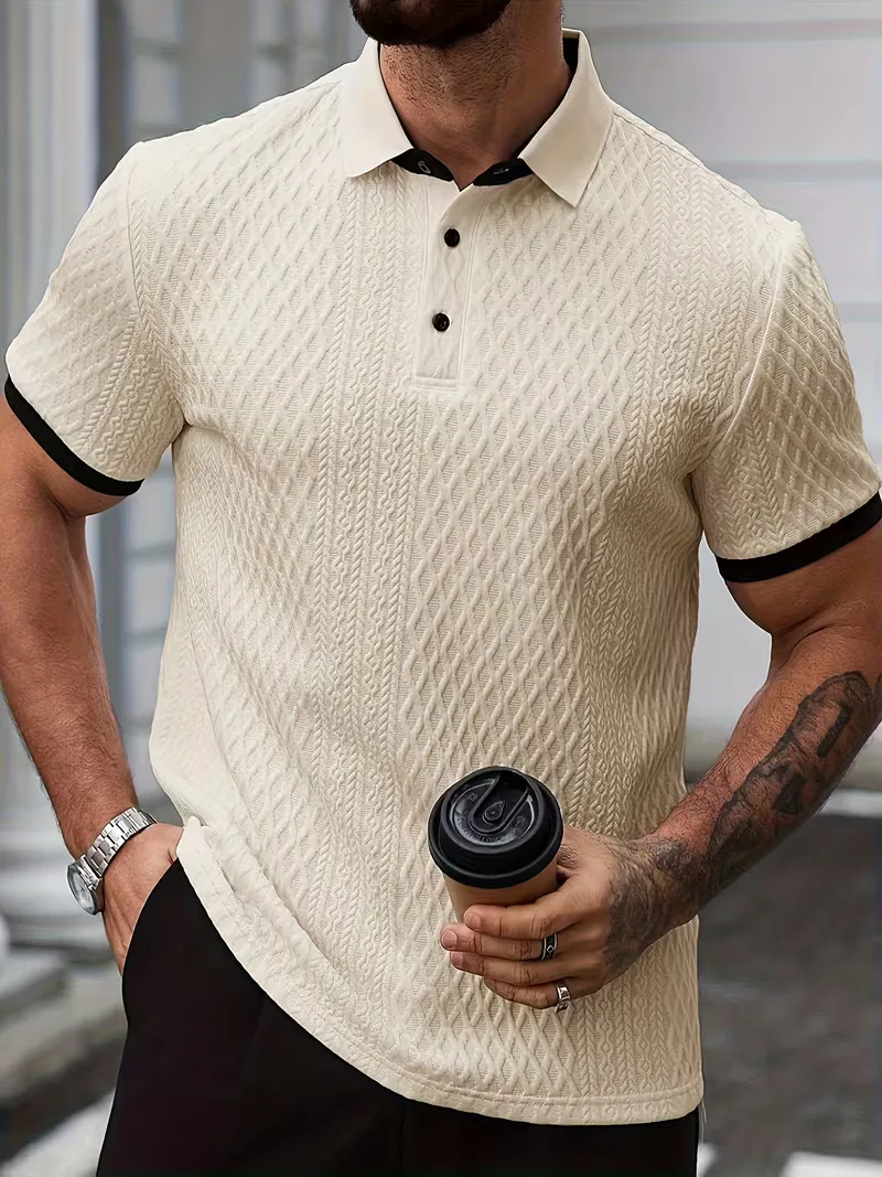 Polo met V-neck en jacquard patroon - Image 14