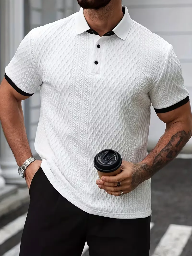 Polo met V-neck en jacquard patroon - Image 2