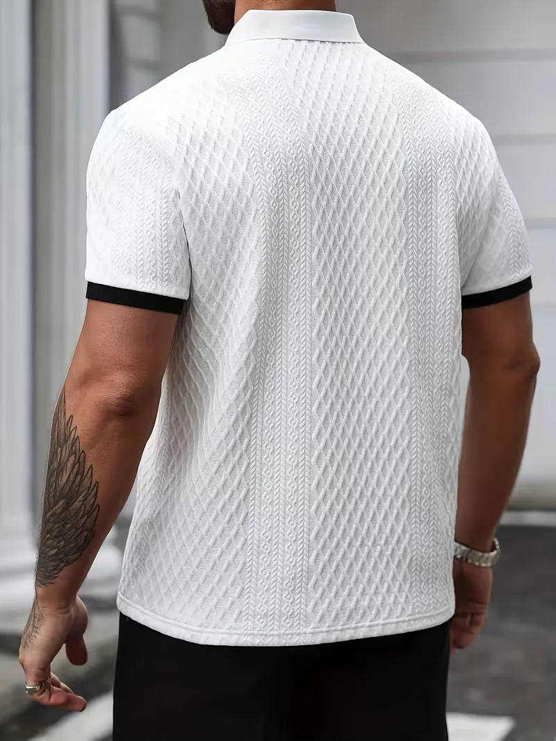 Polo met V-neck en jacquard patroon - Image 3