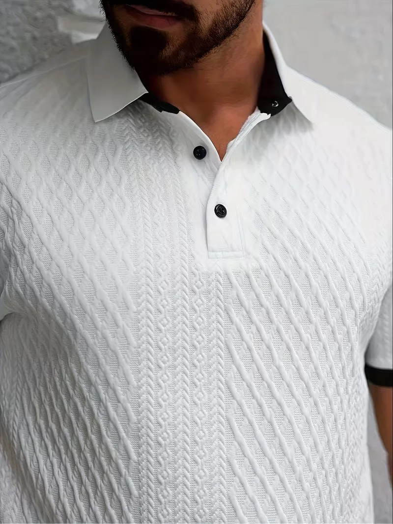 Polo met V-neck en jacquard patroon - Image 4