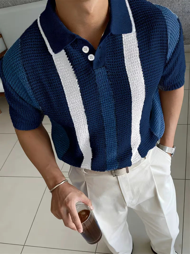 Polo met V-neck en korte mouw