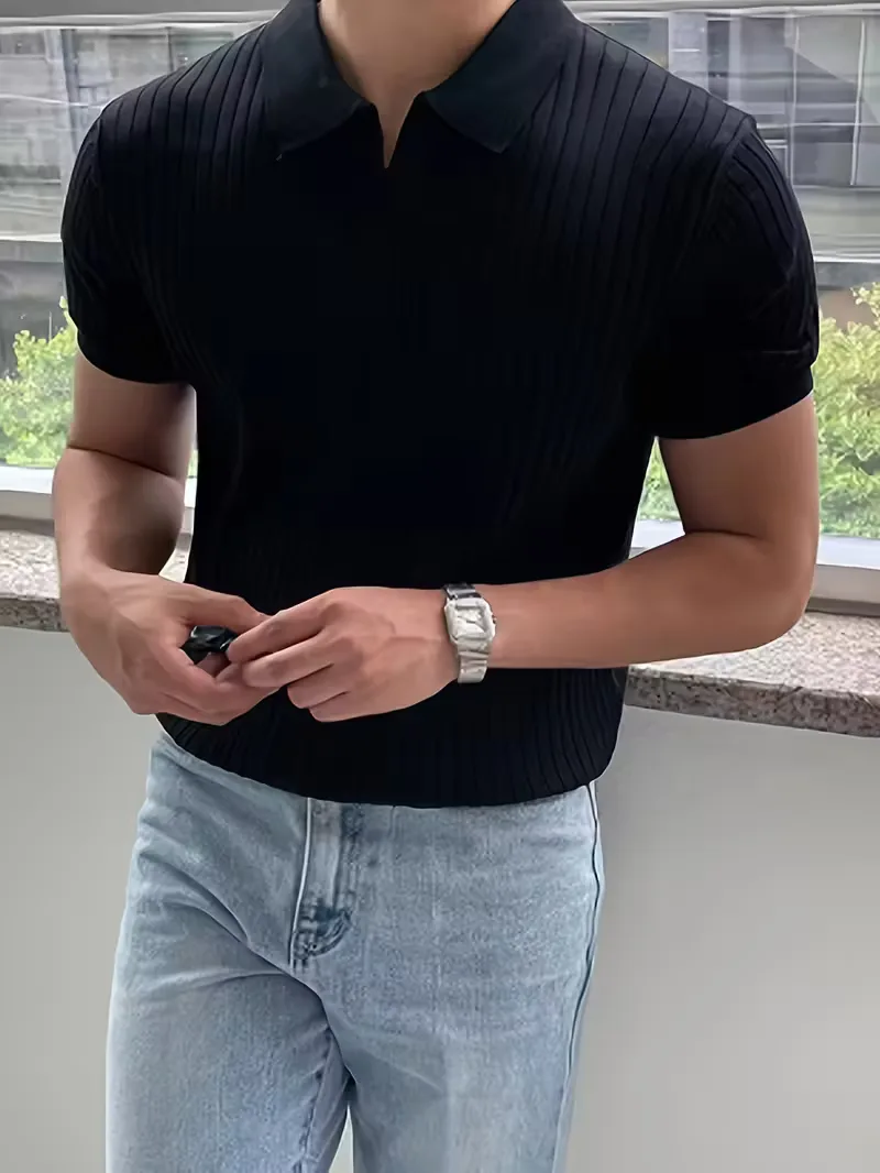 Polo met V-neck en ribbed texture - Image 12