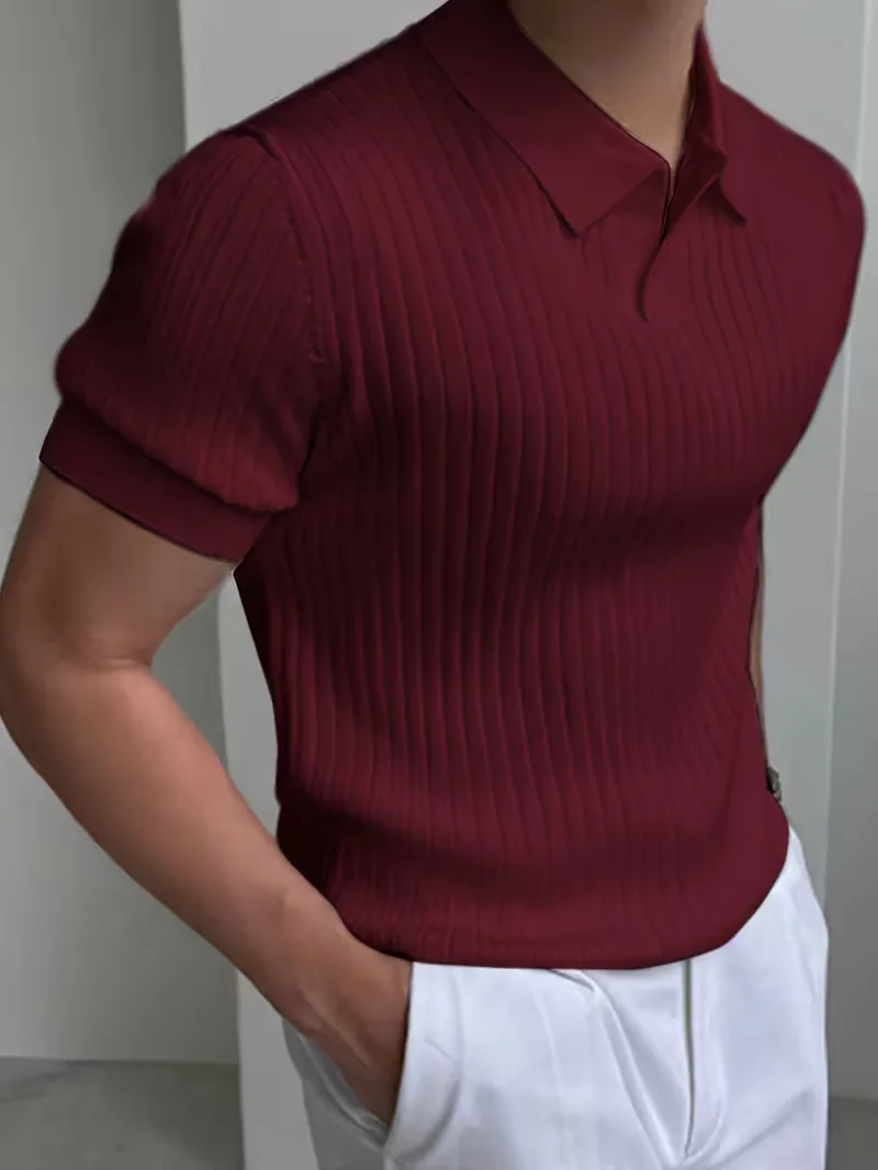 Polo met V-neck en ribbed texture - Image 2