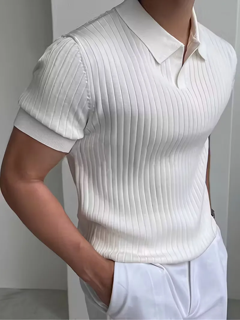 Polo met V-neck en ribbed texture - Image 33