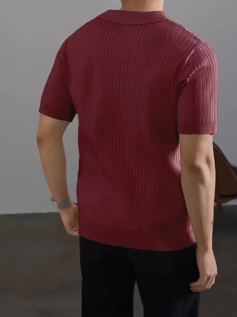 Polo met V-neck en ribbed texture - Image 4