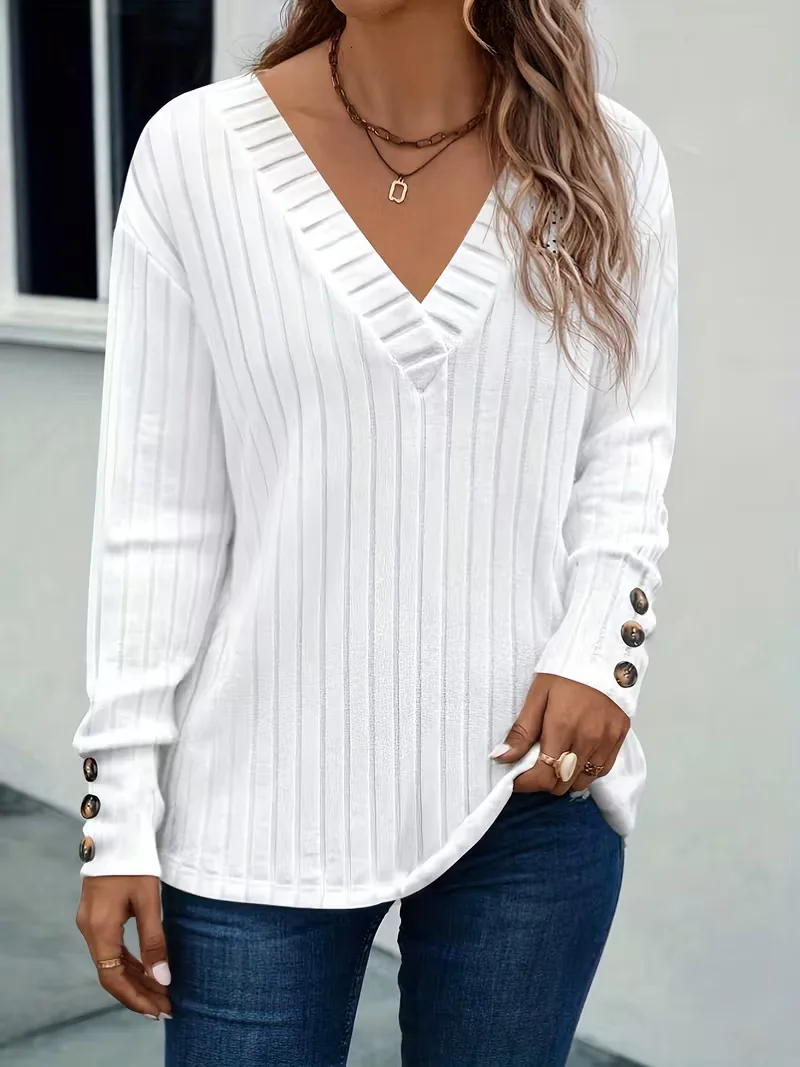 ribbed V-hals T-shirt - Image 3