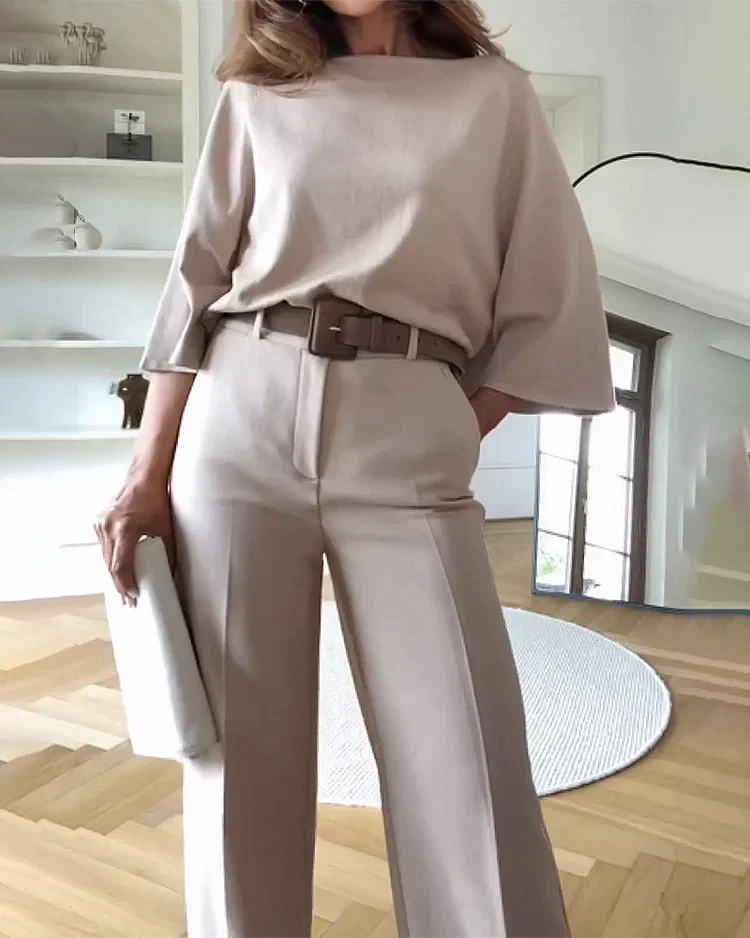 Roberta | Elegante tweedelige grijze damesset - Image 2