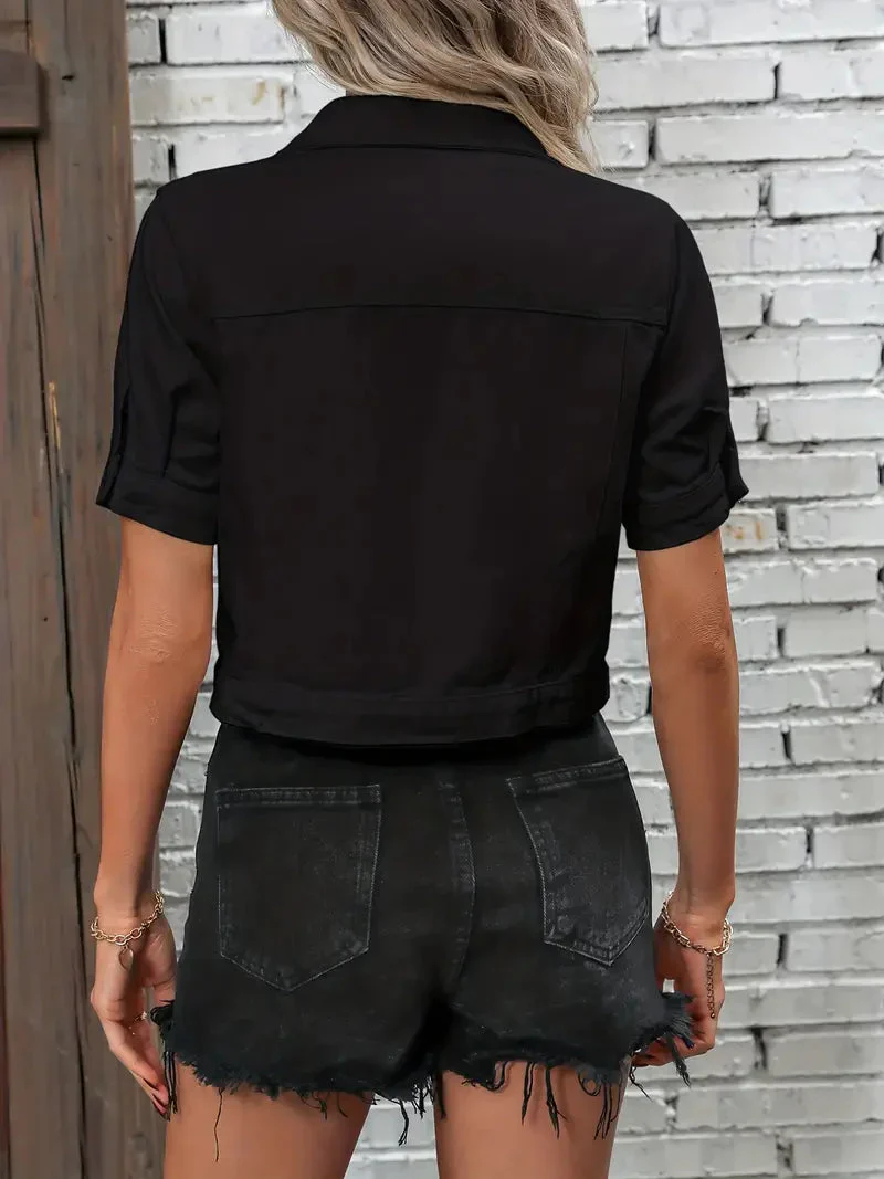 Sabrine Denim jack | Denim overhemd met korte mouwen voor dames - Image 14
