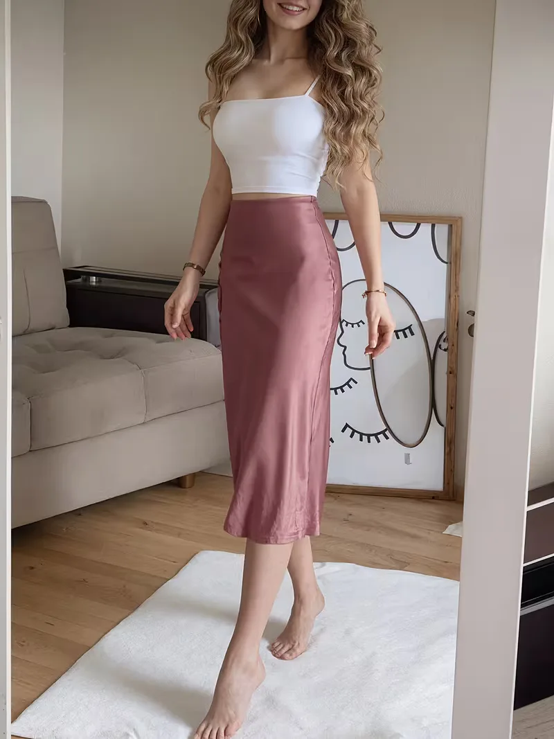 Satijnen rok met hoge split - Image 5