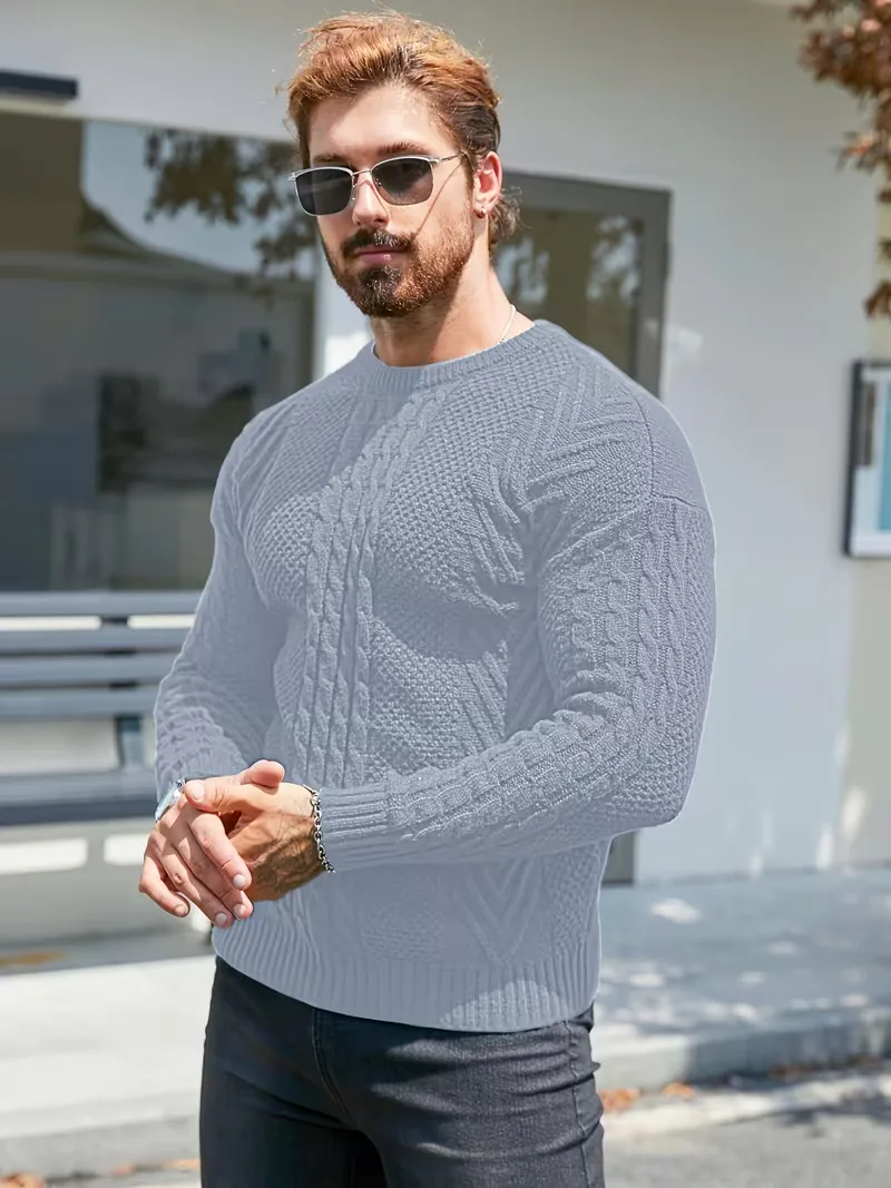 Slim fit crew neck trui met kabelpatroon - Image 10