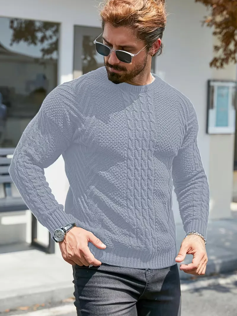 Slim fit crew neck trui met kabelpatroon - Image 11