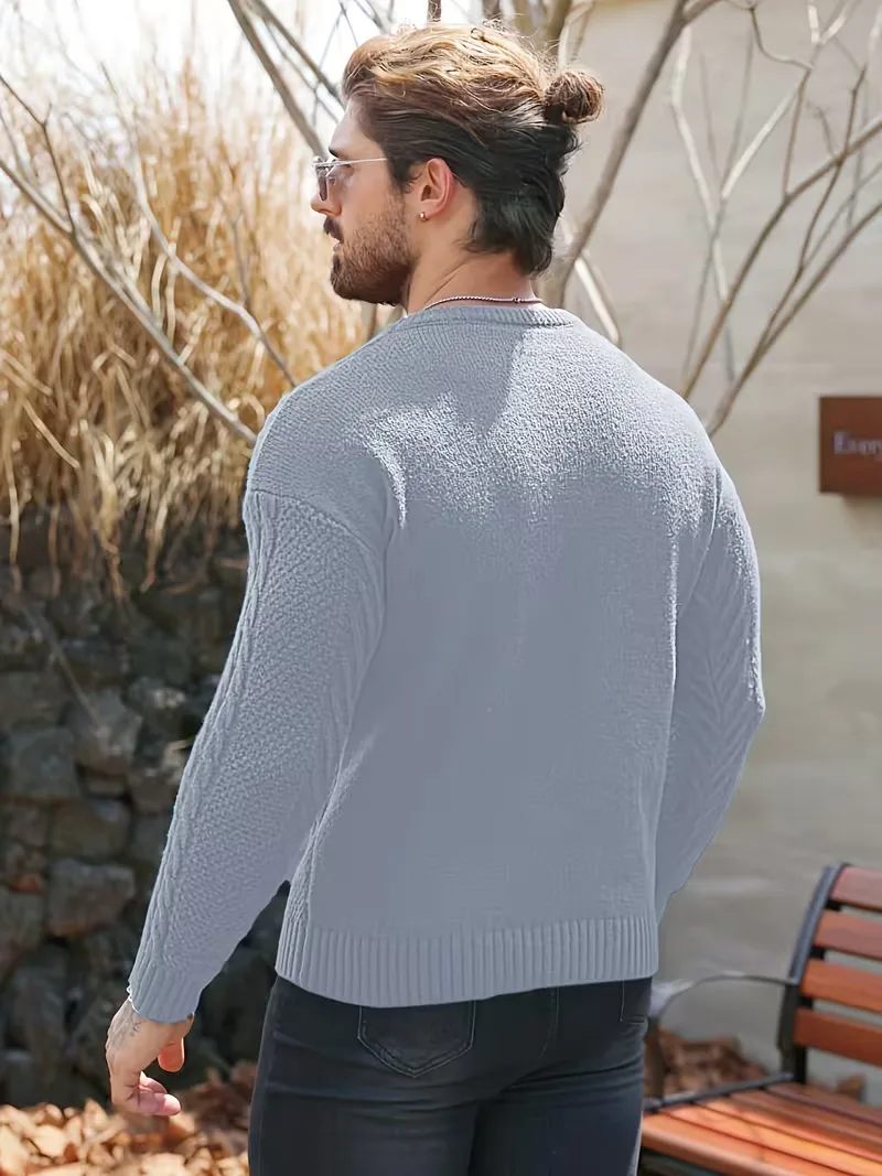Slim fit crew neck trui met kabelpatroon - Image 12