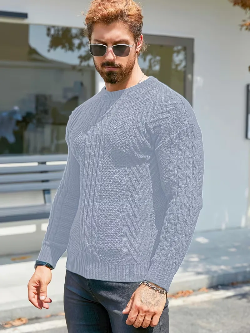 Slim fit crew neck trui met kabelpatroon - Image 13