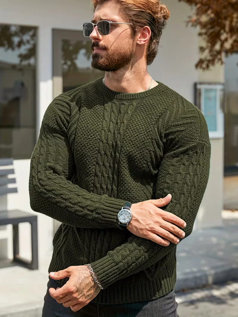 Slim fit crew neck trui met kabelpatroon - Image 14