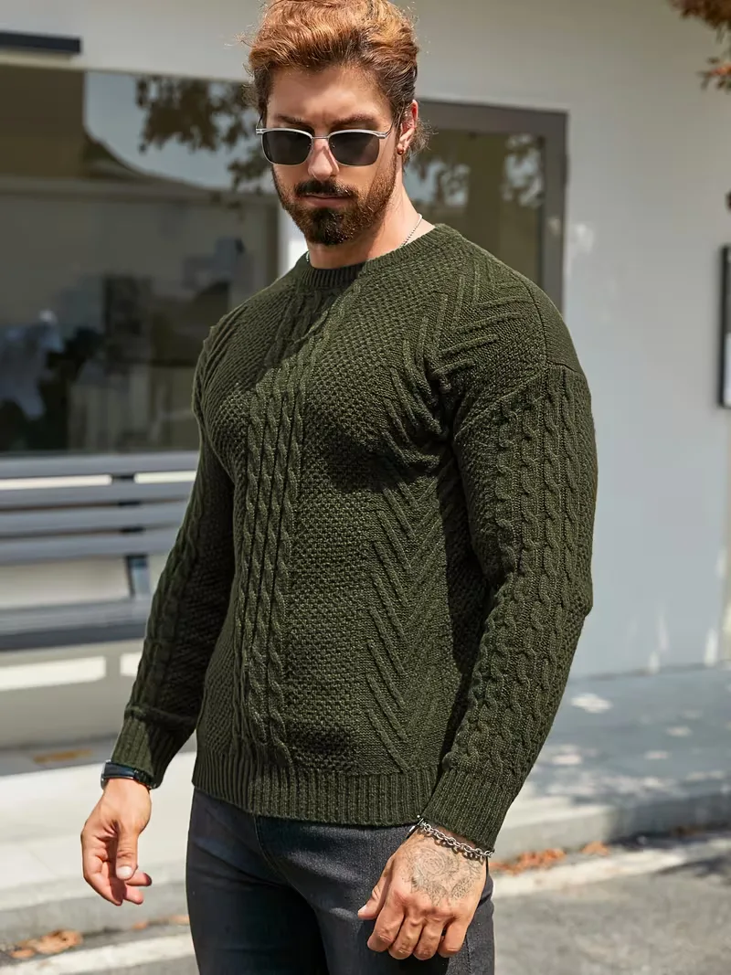 Slim fit crew neck trui met kabelpatroon - Image 15