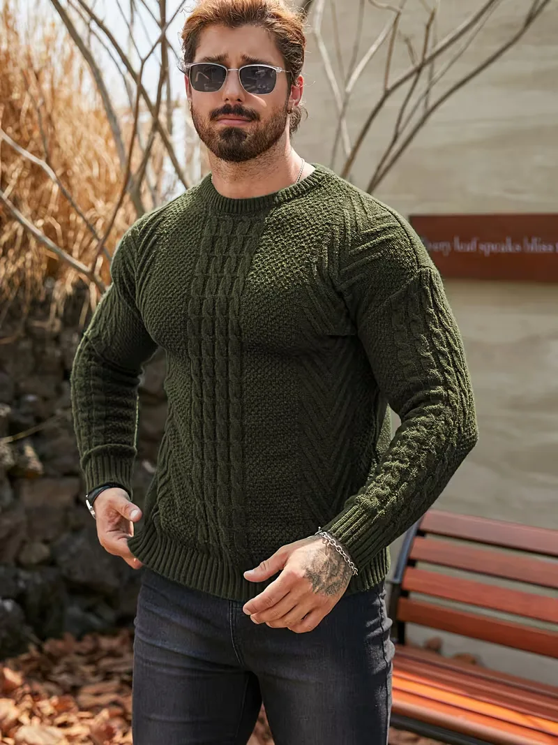 Slim fit crew neck trui met kabelpatroon - Image 16