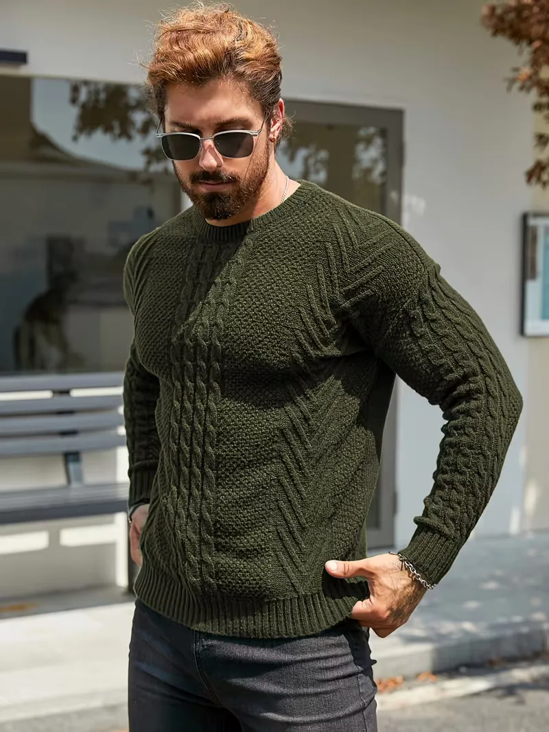 Slim fit crew neck trui met kabelpatroon - Image 17