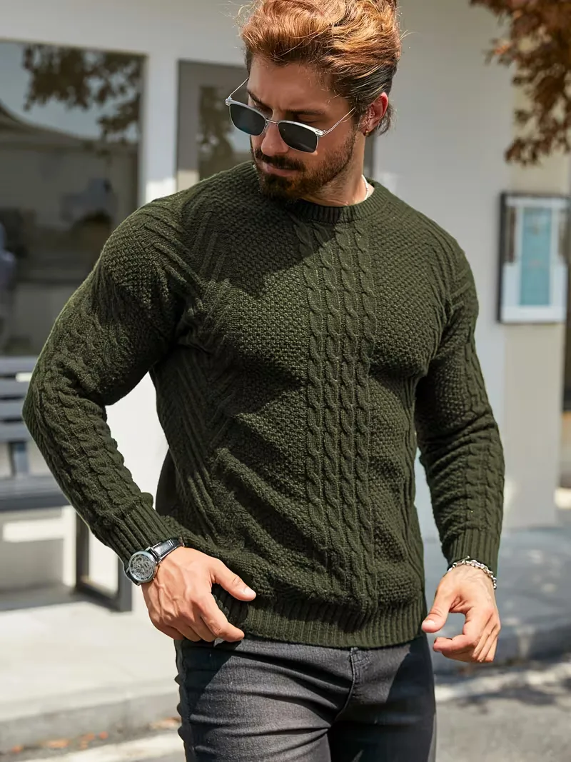 Slim fit crew neck trui met kabelpatroon - Image 19