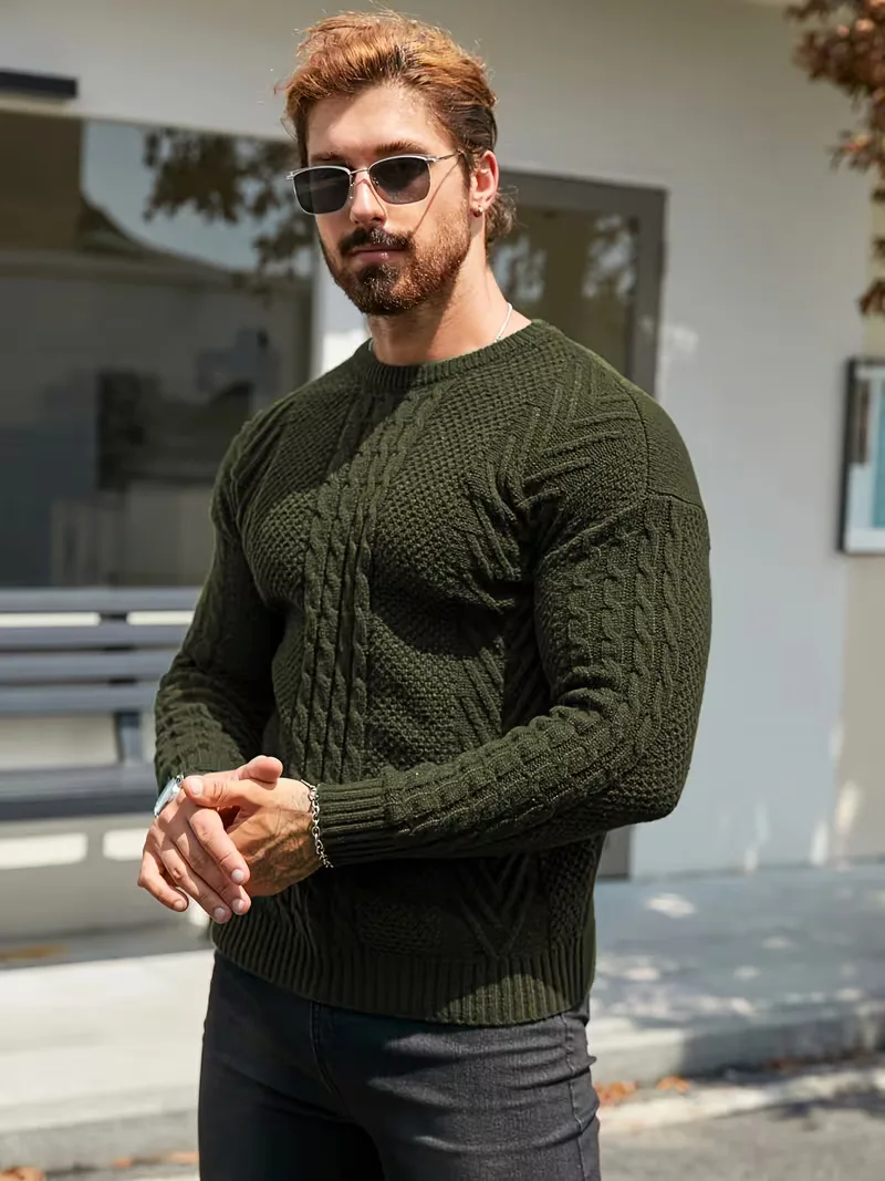 Slim fit crew neck trui met kabelpatroon - Image 20
