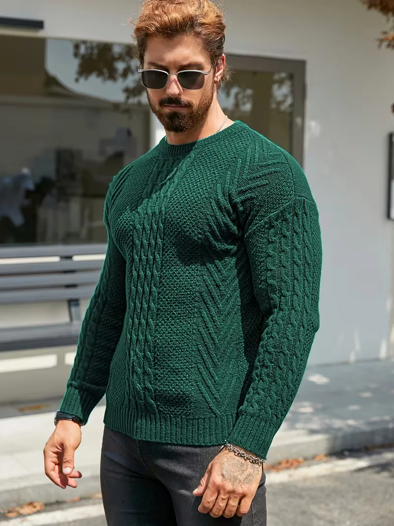 Slim fit crew neck trui met kabelpatroon - Image 21