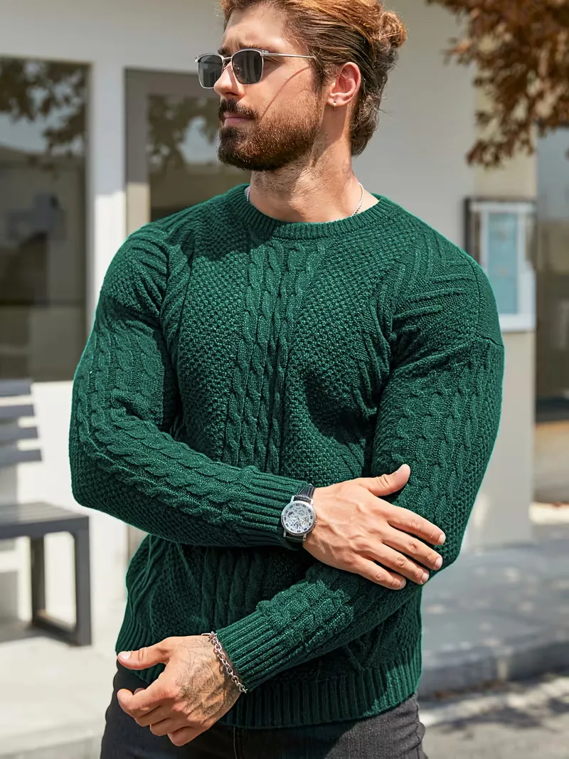 Slim fit crew neck trui met kabelpatroon - Image 22