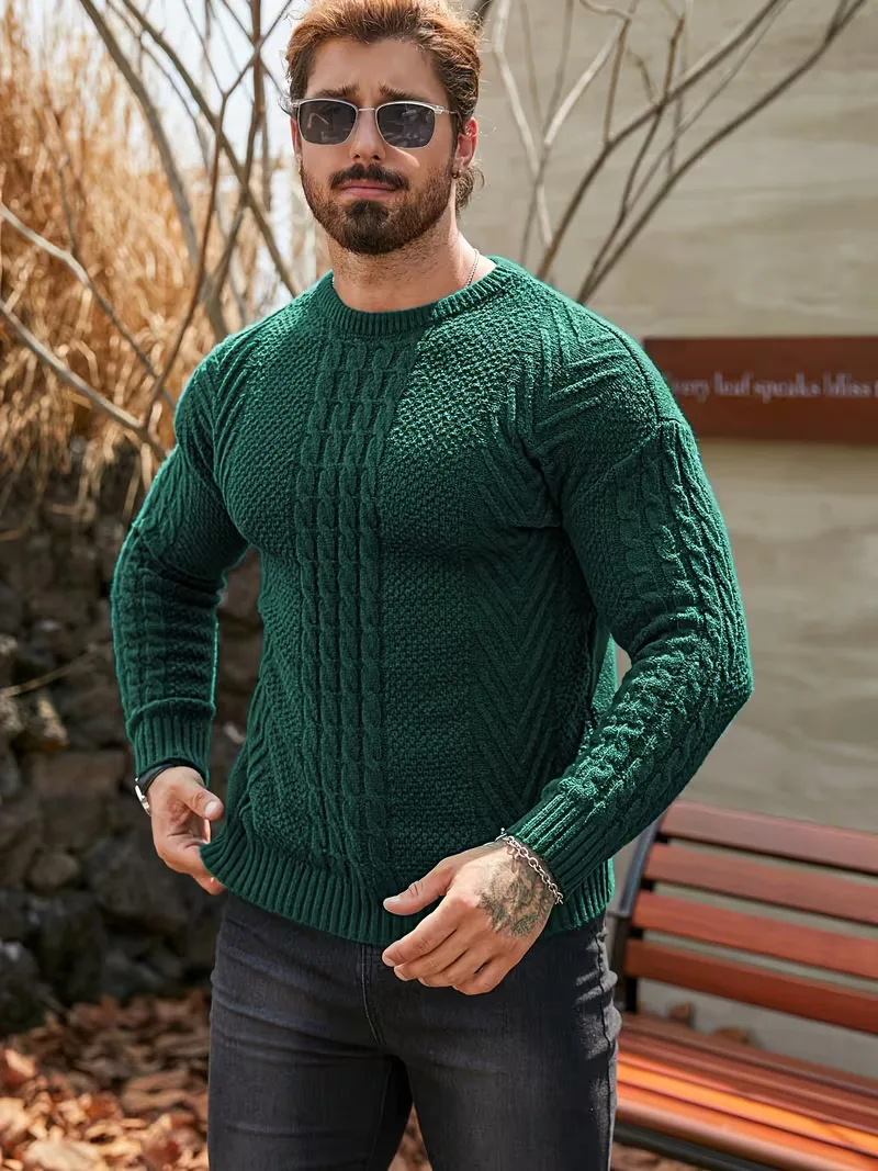 Slim fit crew neck trui met kabelpatroon - Image 23
