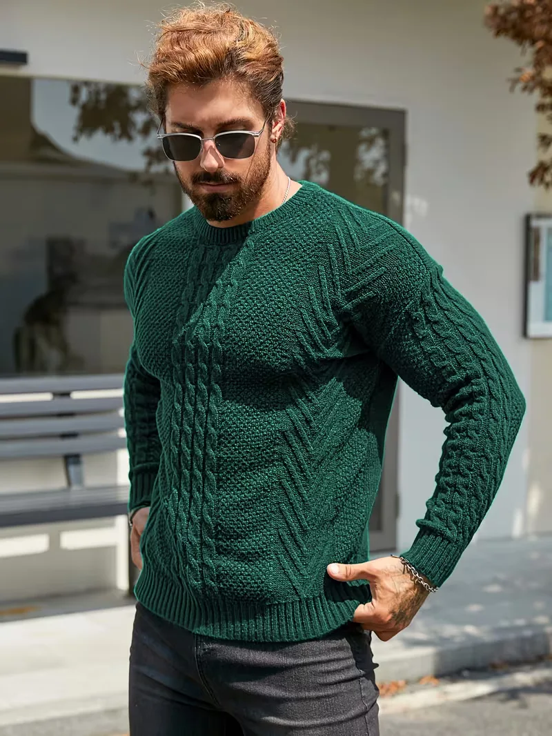 Slim fit crew neck trui met kabelpatroon - Image 24