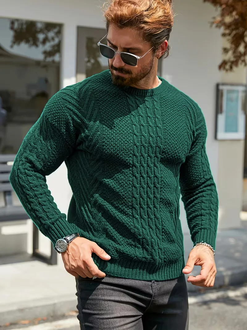 Slim fit crew neck trui met kabelpatroon - Image 26