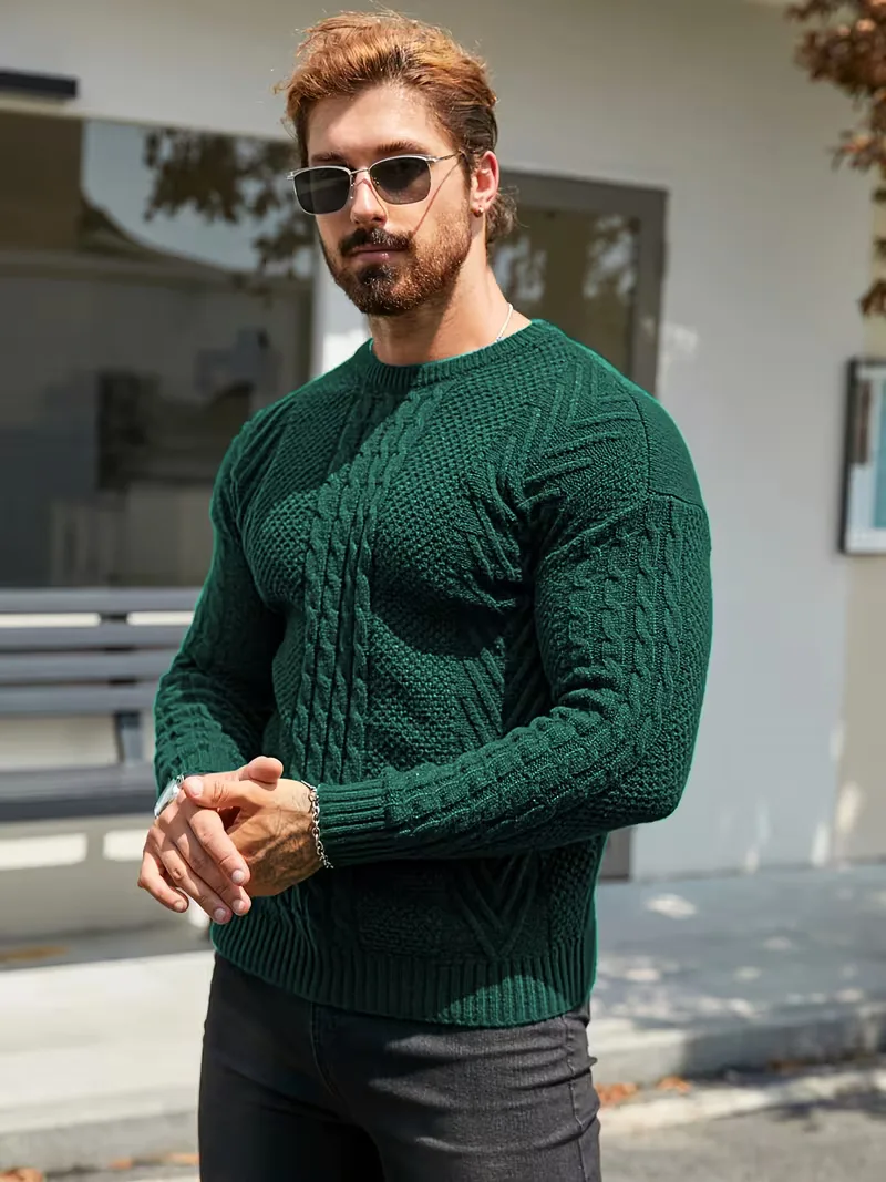 Slim fit crew neck trui met kabelpatroon - Image 27