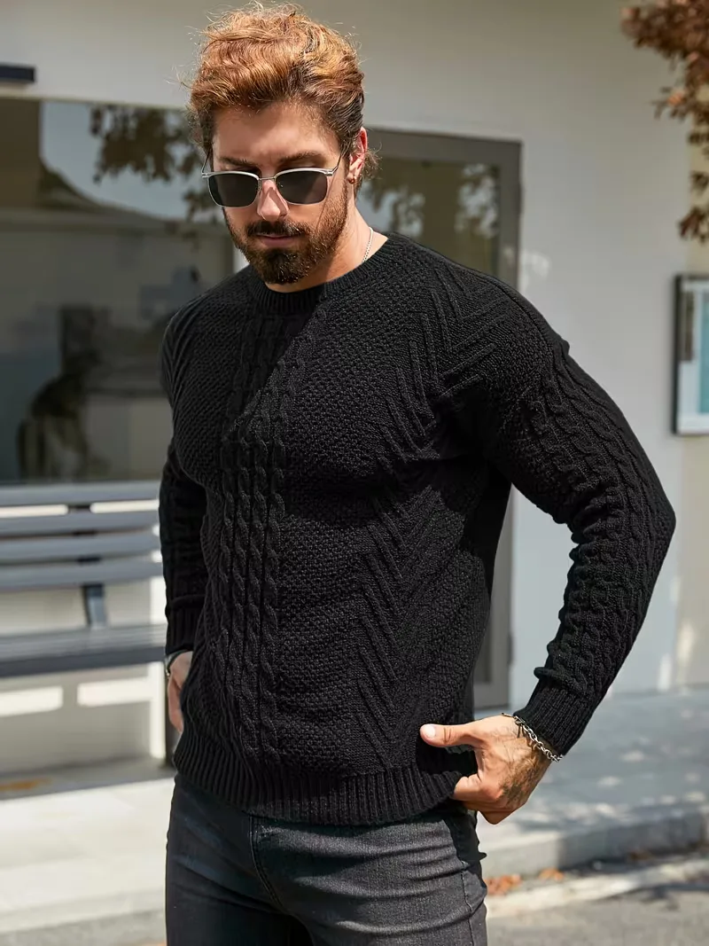 Slim fit crew neck trui met kabelpatroon - Image 3