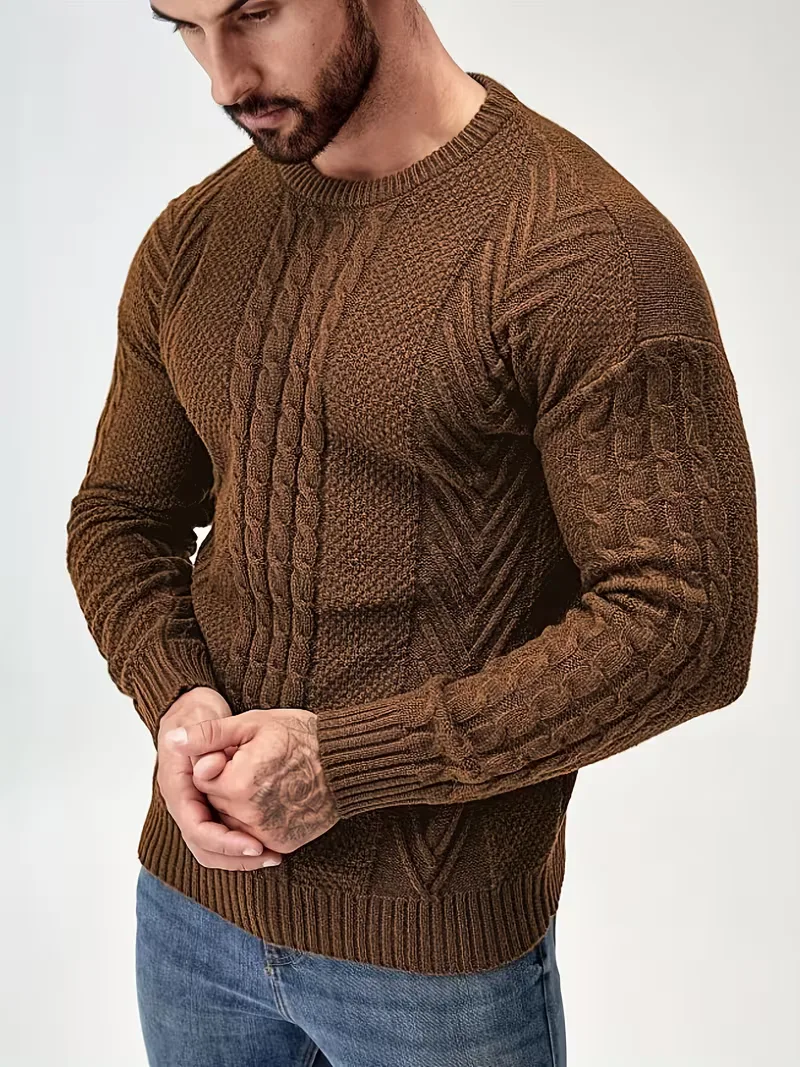 Slim fit crew neck trui met kabelpatroon - Image 31